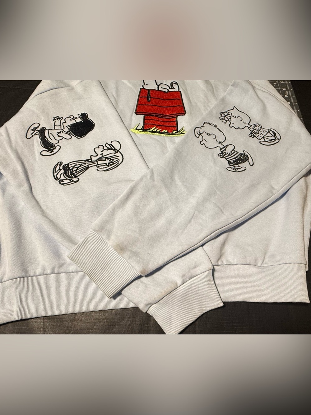 Peanuts Oversized Crew Neck Sweatshirt with Embroidered Red Snoopy Doghouse - Picture 3 of 6